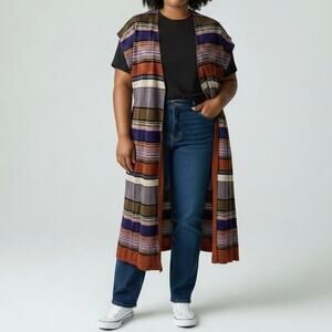 NWT Marina Rinaldi Size L (20) Stripe Duster Cardigan Max Mara Italy $655